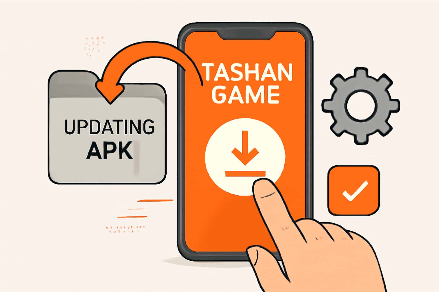 An illustrative scene focused on updating Tashan Game APK with visual elements showing an update process.